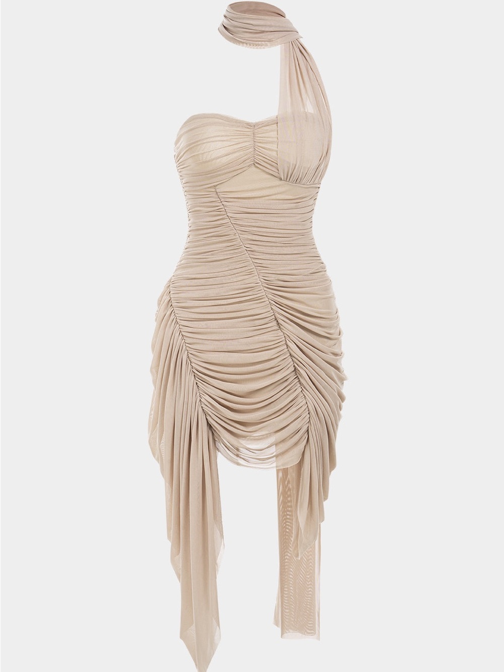 KOIR Ruched Draped Mini Dress — nude